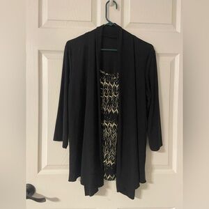 T32a- PERCEPTION WOMEN 2-in-1 ABSTRACT Tank-Lined Cardigan Top